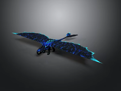Blue Black Dragon 3D Rendered Fantasy Creature With Glowing Details And Large Wings 3d model