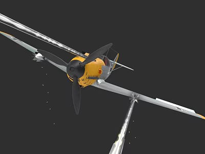 Yellow Propeller Fighter Jet Flying With Smoke Trails In Sky 3d model