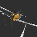 Yellow Propeller Fighter Jet Flying With Smoke Trails In Sky
