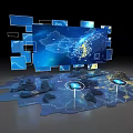 Futuristic Digital Art Installation With Blue Illuminated Panels And Interactive Map 3d model