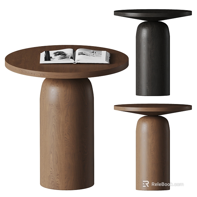 Modern Wooden Side Table With Round Top And Cylindrical Base In Different Colors Design 3d model 