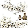 White Flower Branches In Brown Vases For Elegant Home Decor 3d model