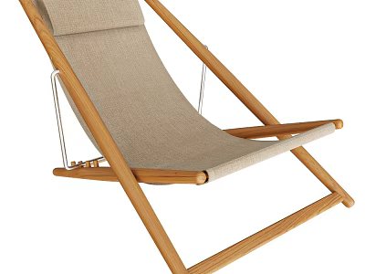 Comfortable Simple Design Lounge Chair With Natural Wooden Frame And Beige Fabric Seat 3d model