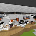Modern Public Office Interior With Geometric Partitions Colorful Seating And Curved Elements 3d model