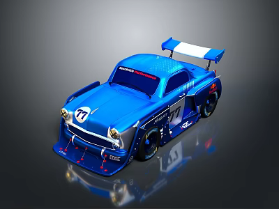 Blue Sporty Racing Car With Number 77 Rear Wing And Aerodynamic Design 3d model