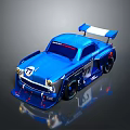 Blue Sporty Racing Car With Number 77 Rear Wing And Aerodynamic Design
