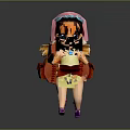 Cute Animated Girl Figure With Pink Headscarf Blue Trim Red Backpack Yellow Dress Purple Shoes