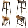 Modern Bar Stools with Metal Frame Gold Accents and Upholstered Beige Grey Seats