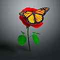 Monarch Butterfly Perched On Vibrant Red Rose With Green Leaves And Stem