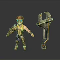 Cartoon Muscular Man In Yellow Vest And Blue Pants With Goggles Near Large Mechanical Device