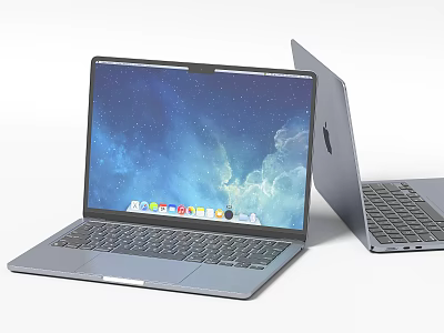 Apple MacBook Laptop With Open Starry Sky Screen And Silver Body Design 3d model