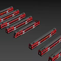 Multiple Red Train Models Lined Up Side by Side on Gray Background 3d model