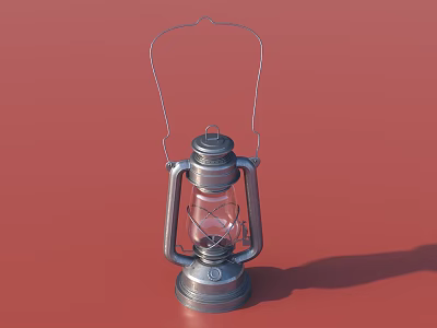 Vintage Metal Candle Lamp With Glass Shade And Handle On Red Background 3d model