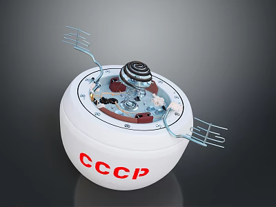Vintage White Sphere Household Item With Red CCCP Lettering Internal Mechanical Structure And Metal Stands 3d model