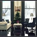 Modern Living Room Sofa And Coffee Table Set With Christmas Tree And Floor Lamps