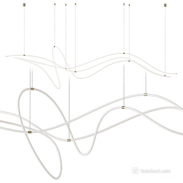 Modern White Curved Chandelier Interior Design With Flowing Lines And Sleek Structure 3d model 
