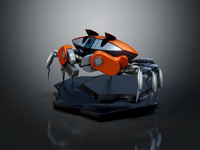 Smart Machine Mechanical Crab Design With Orange And Black Shell Metallic Legs And Detailed Structure 3d model
