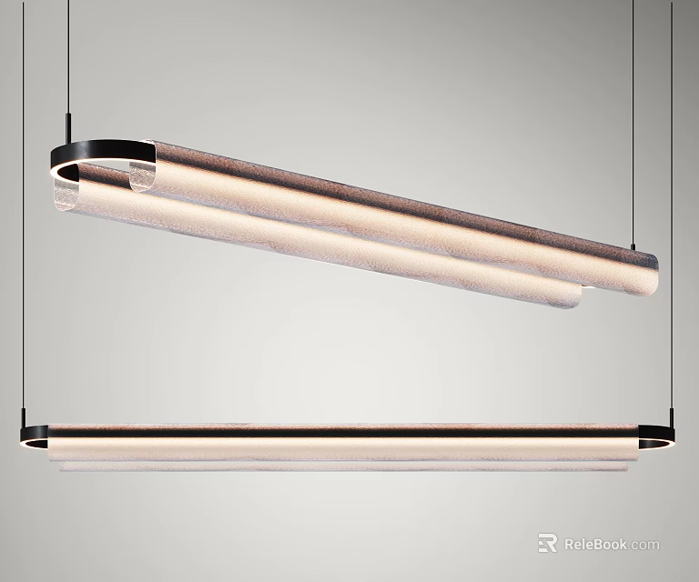 Modern Double Linear Chandeliers With Sleek Metal Frame And Soft Lighting 3d model 