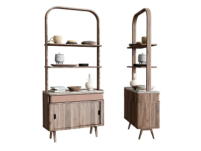 Modern Wooden Sideboard With Open Shelves For Tableware And Decor 3d model
