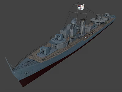 Detailed Battleship 3D Model Featuring Deck Turrets Flag And Smokestack Design 3d model