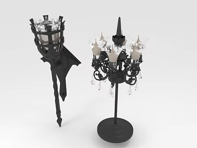Gothic Style Floor Lamp With Black Metal Frame And Crystal Pendant Decor Elements 3d model