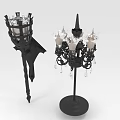 Gothic Style Floor Lamp With Black Metal Frame And Crystal Pendant Decor Elements