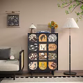 Stylish Entryway Cabinet Sideboard with Floral Animal Patterns Vase Flowers Floor Lamp and Decorative Painting