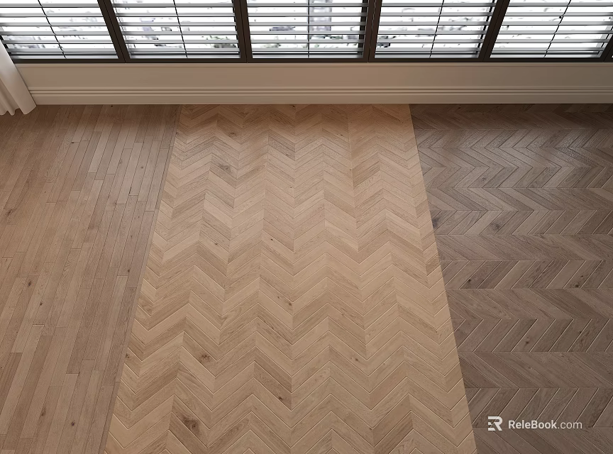 Herringbone Pattern Hardwood Floors In Bright Room 3d model 
