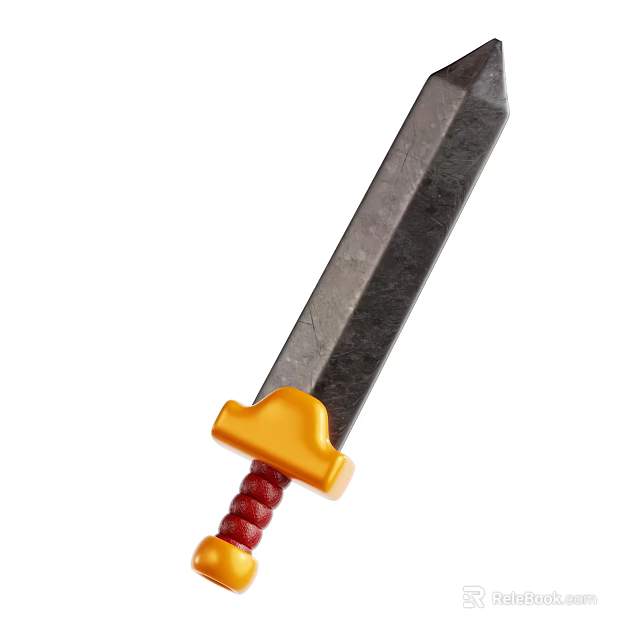 Toy Sword With Yellow Hilt Red Decoration And Black Plastic Blade 3d model 