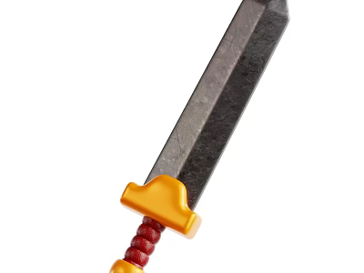 Toy Sword With Yellow Hilt Red Decoration And Black Plastic Blade 3d model