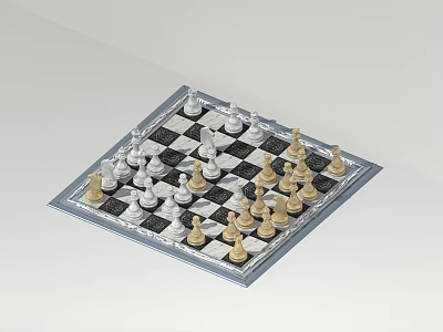 Classic Chess Game Entertainment With Black And White Pieces Arrangement 3d model