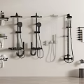 Modern Black Shower Systems with Shelves Towel Racks and Bathroom Accessories