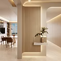 Modern Entryway Hallway Design With Wooden Accent Wall Recessed Lighting And Decorative Vase