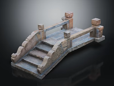 Traditional Chinese Stone Bridge Structure With Carved Railings Stone Steps And Decorative Pillars 3d model