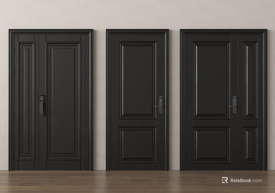 Black Security Doors Modern Design With Steel Panels Secure Locks And Handles 3d model