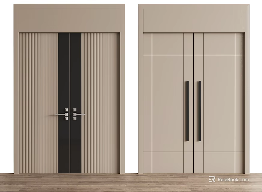 Modern Double Doors Interior With Vertical Stripes Black Panels And Minimalist Handles 3d model 