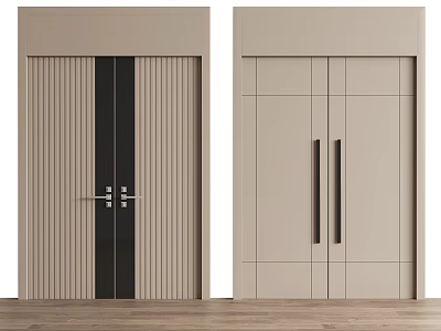 Modern Double Doors Interior With Vertical Stripes Black Panels And Minimalist Handles 3d model