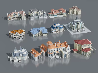 Various Detached Villa Models Showcasing Different Architectural Styles And Exterior Designs 3d model