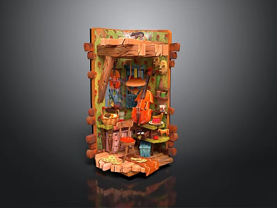 Miniature Decorative Landscape With Wooden Frame Colorful Fabric And Small Cabinets 3d model