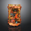 Miniature Decorative Landscape With Wooden Frame Colorful Fabric And Small Cabinets