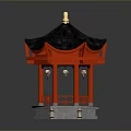 Traditional Chinese Pavilion With Red Structure Black Roof Golden Decoration And Stone Base