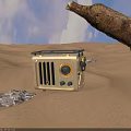 Industrial Equipment In Desert Environment With Square Metal Casing And Control Panel