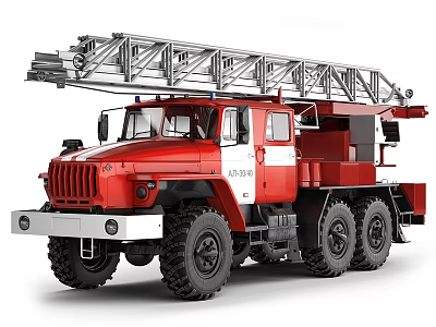 Red Off Road Fire Rescue Utility Vehicle With Extended Ladder And Equipment 3d model