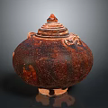 Traditional Reddish Brown Ceramic Jar With Textured Surface Lid And Base