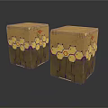Two Decorative Cardboard Boxes With Hexagonal Yellow Patterns And Red Accents For Scene Construction