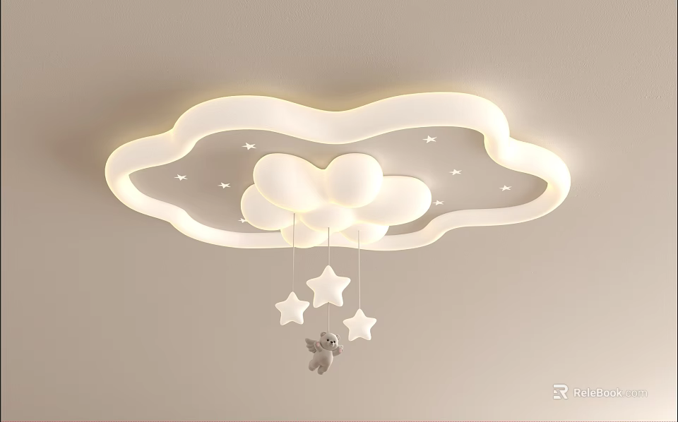 Cloud Shaped Ceiling Light with Star Decorations Small Animal Pendant for Kids Bedroom 3d model 