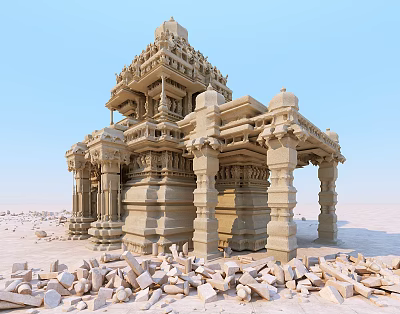 Cartoon Scene Of Ancient Temple Ruins With Stones 3d model