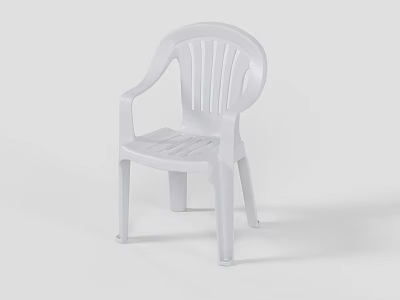 Simple White Plastic Single Chair With Armrests And Slatted Backrest Design 3d model