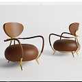 Brown Leather Single Sofa With Golden Metal Frame And Modern Elegant Design