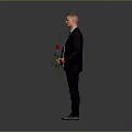 Businessman Standing In Formal Suit Holding Single Red Rose And Blank White Paper
